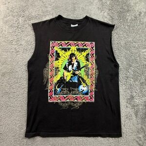 All Sport Santana World Tour Band Tee Mens L Black Good Cut Off Sleeves 90s USA